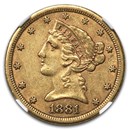 1881-CC $5 Liberty Gold Half Eagle AU-55 NGC