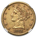 1881-CC $5 Liberty Gold Half Eagle AU-55 NGC