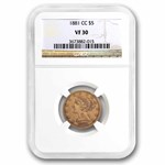 1881-CC $5 Liberty Gold Half Eagle VF-30 NGC