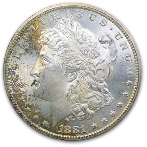 1881-CC Morgan Dollar MS-64 NGC (GSA, Lightly Toned) 1881-CC Morgan Dollar MS-64 NGC (GSA, Lightly Toned)
