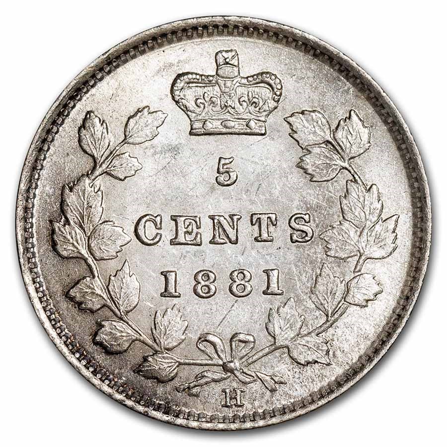1881-H Canada Silver 5 Cents Victoria AU