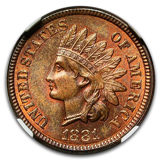 1881 Indian Head Cent MS-62 NGC (Red/Brown)