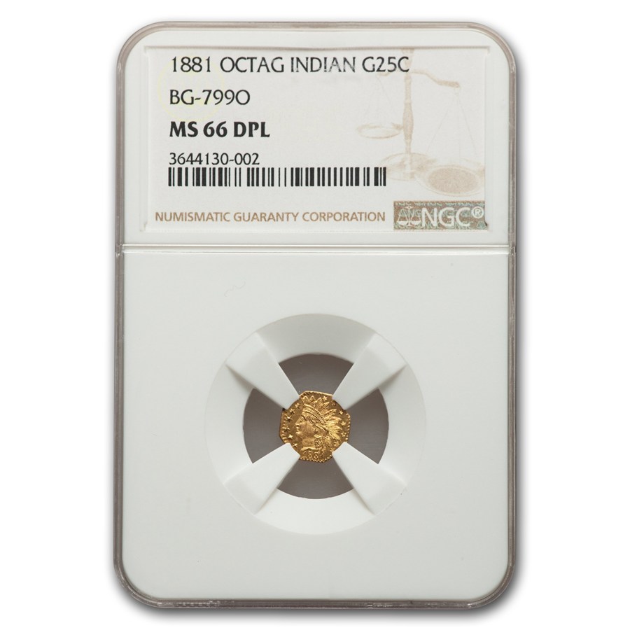 Buy 1881 Indian Octagonal 25 Cent Gold MS-66 NGC (DPL, BG-799O) | APMEX