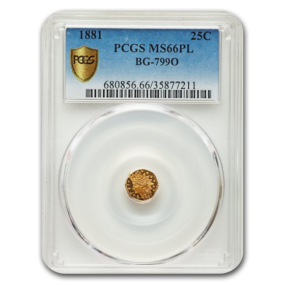 1881 Indian Octagonal 25 cent Gold MS-66 PCGS (PL, BG-799O) 1881 Indian Octagonal 25 cent Gold MS-66 PCGS (PL, BG-799O)