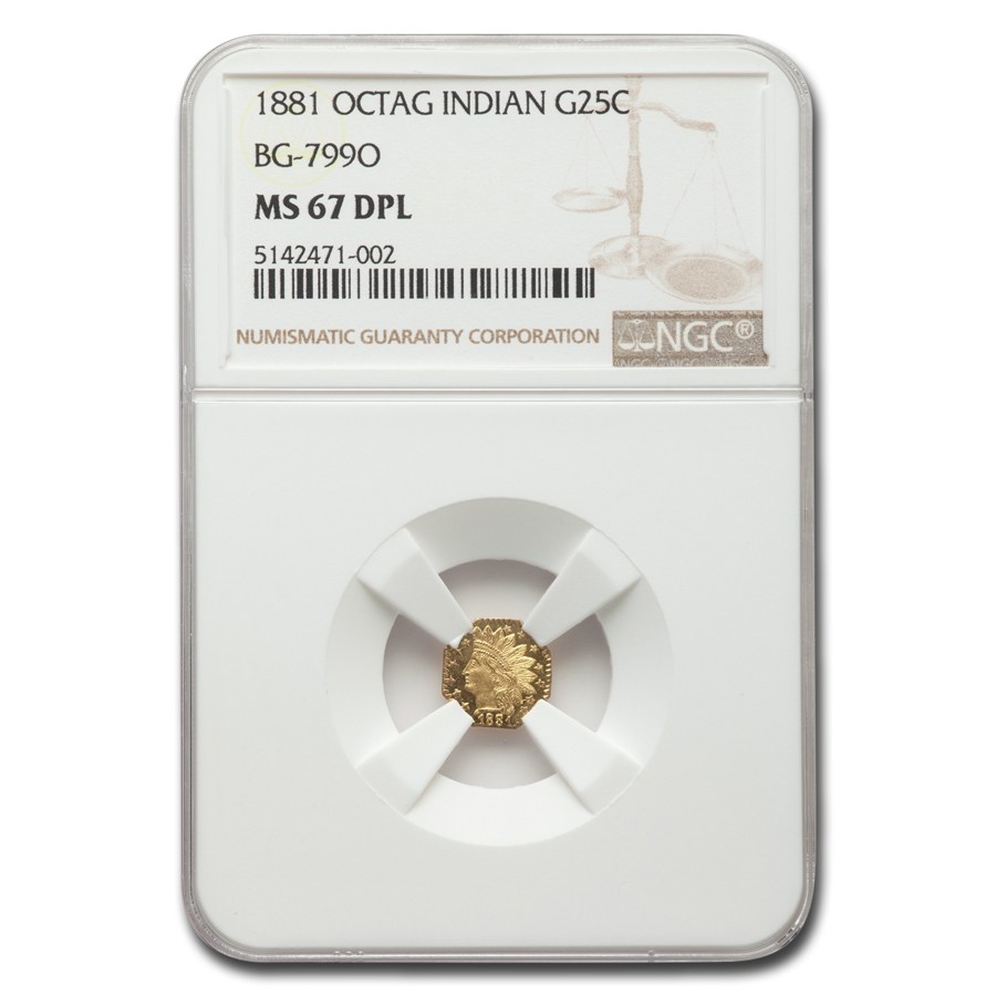 Buy 1881 Indian Octagonal 25 Cent Gold MS-67 NGC (DPL, BG-799O) | APMEX