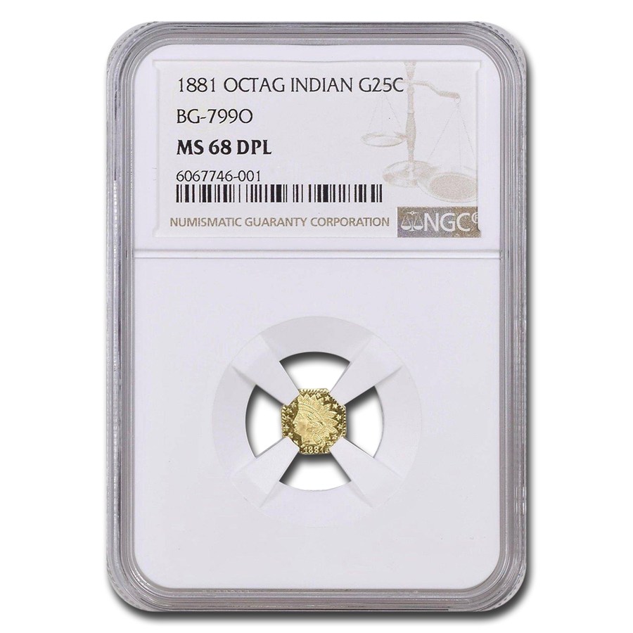 Buy 1881 Indian Octagonal 25 Cent Gold MS-68 NGC (DPL, BG-799O) | APMEX