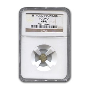 Buy 1881 Indian Octagonal 25¢ Gold MS-66 NGC (BG-799O) | APMEX