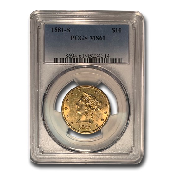 1881-S $10 Liberty Gold Eagle MS-61 PCGS 1881-S $10 Liberty Gold Eagle MS-61 PCGS