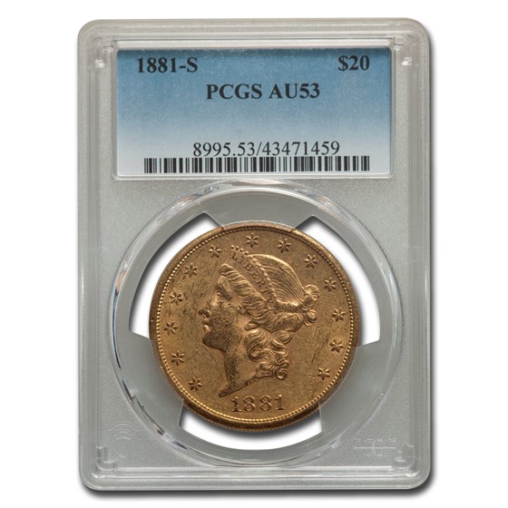 1881-S $20 Liberty Gold Double Eagle AU-53 PCGS 1881-S $20 Liberty Gold Double Eagle AU-53 PCGS