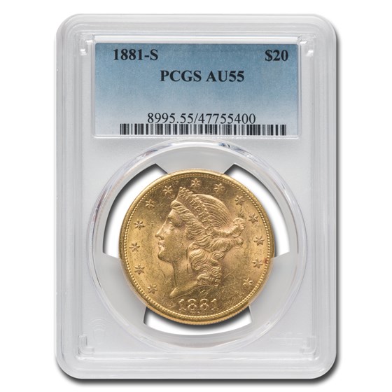 1881-S $20 Liberty Gold Double Eagle AU-55 PCGS 1881-S $20 Liberty Gold Double Eagle AU-55 PCGS