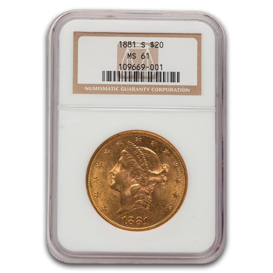 1881-S $20 Liberty Gold Double Eagle MS-61 NGC