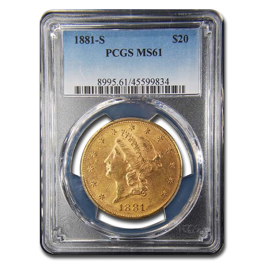 1881-S $20 Liberty Gold Double Eagle MS-61 PCGS