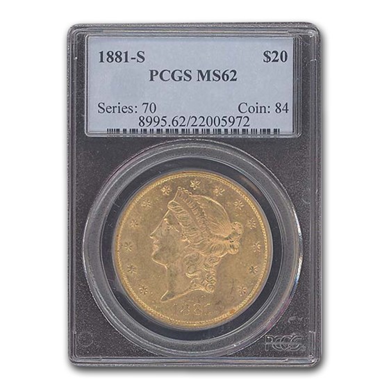 1881-S $20 Liberty Gold Double Eagle MS-62 PCGS 1881-S $20 Liberty Gold Double Eagle MS-62 PCGS