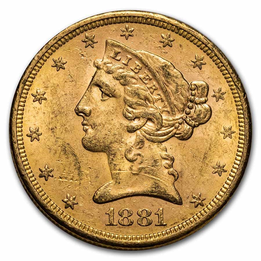 1881-S $5 Liberty Gold Half Eagle AU