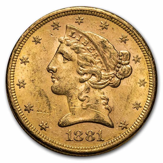 1881-S $5 Liberty Gold Half Eagle AU 1881-S $5 Liberty Gold Half Eagle AU