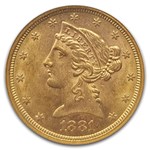 1881-S $5 Liberty Gold Half Eagle MS-61 NGC