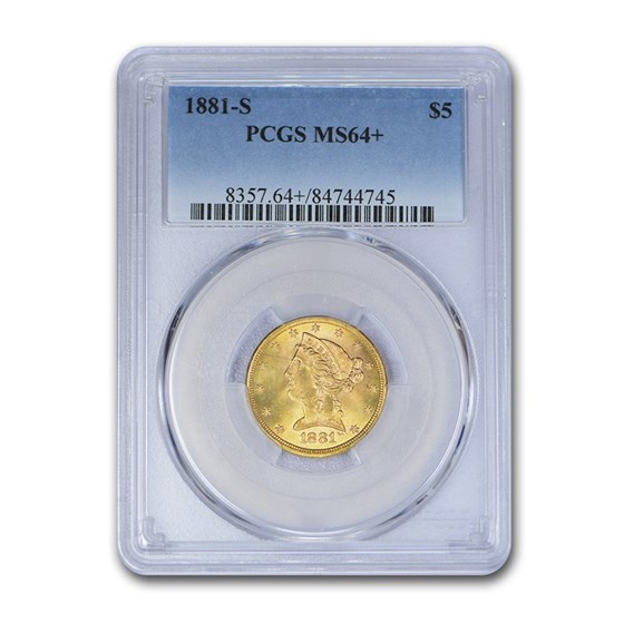 1881-S $5 Liberty Gold Half Eagle MS-64+ PCGS 1881-S $5 Liberty Gold Half Eagle MS-64+ PCGS