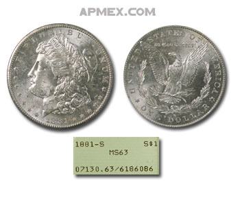Buy 1881-S Morgan Dollar MS-63 PCGS (Early Green Label) | APMEX