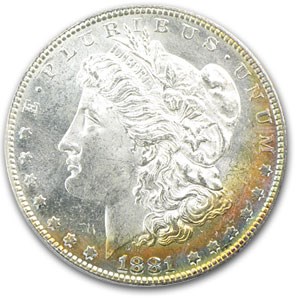 1881-S Morgan Dollar MS-63 PCGS (Rainbow Toned, Old Green Holder) 1881-S Morgan Dollar MS-63 PCGS (Rainbow Toned, Old Green Holder)