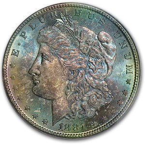 1881-S Morgan Dollar MS-64 PCGS (Blue & Pink Obv Toning) 1881-S Morgan Dollar MS-64 PCGS (Blue & Pink Obv Toning)