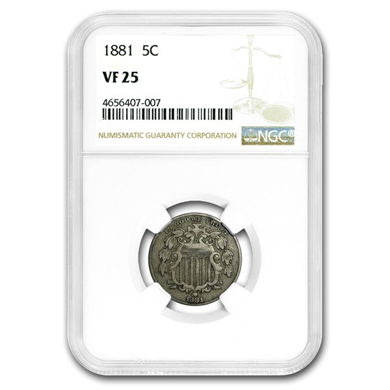 1881 Shield Nickel VF-25 NGC 1881 Shield Nickel VF-25 NGC