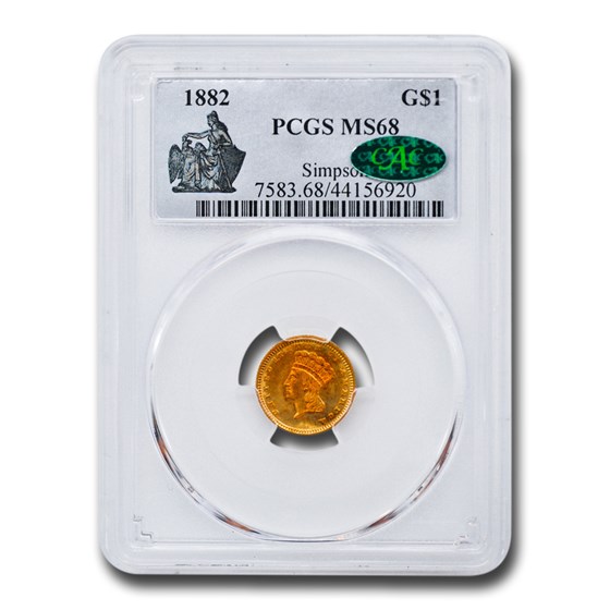 1882 $1 Indian Head Gold MS-68 PCGS CAC 1882 $1 Indian Head Gold MS-68 PCGS CAC