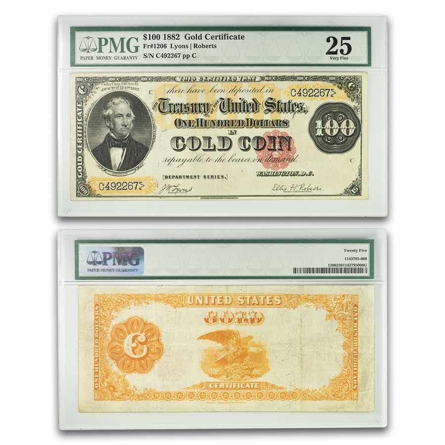 1882 $100 Gold Certificate VF-25 PMG (Fr#1206)