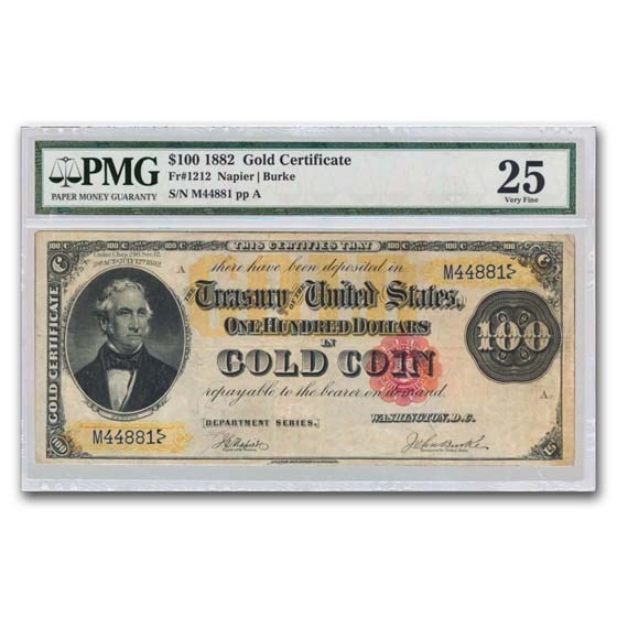 Buy 1882 $100 Gold Certificate VF 25 PMG (Fr#1212) APMEX Buy 1882 $100 Gold Certificate VF 25 PMG (Fr#1212) APMEX