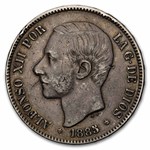 1882-1885 Spain Silver 5 Pesetas Alfonso XII Avg Circ
