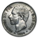 1882-1885 Spain Silver 5 Pesetas Avg Circ (ASW .7234)