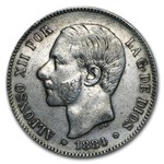 1882-1885 Spain Silver 5 Pesetas Avg Circ