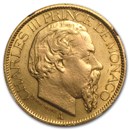 1882-1886 Monaco Gold 100 Francs Charles III AU
