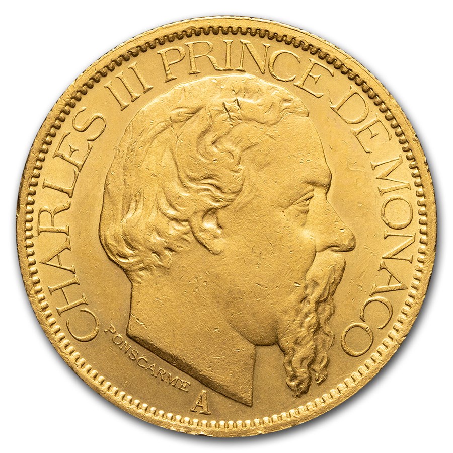 1882-1886 Monaco Gold 100 Francs Charles III BU