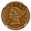1882 $2.50 Liberty Gold Quarter Eagle MS-62 NGC (Green Label)