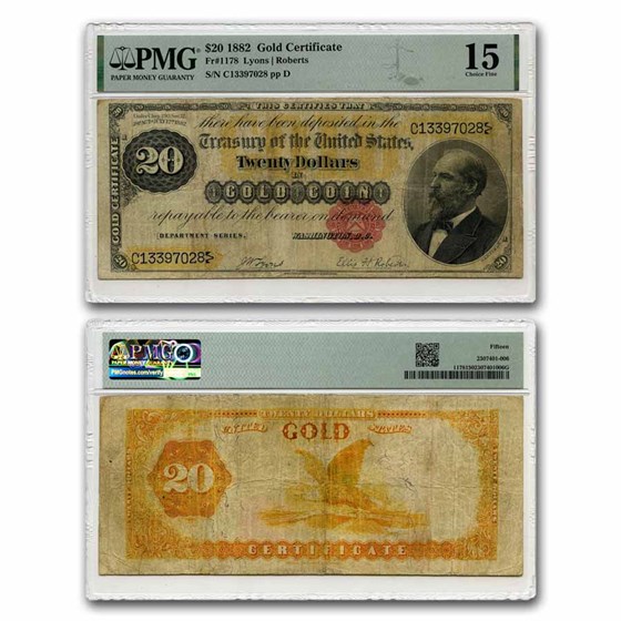 1882 $20 Gold Certificate Fine-15 PMG (Fr#1178) 1882 $20 Gold Certificate Fine-15 PMG (Fr#1178)
