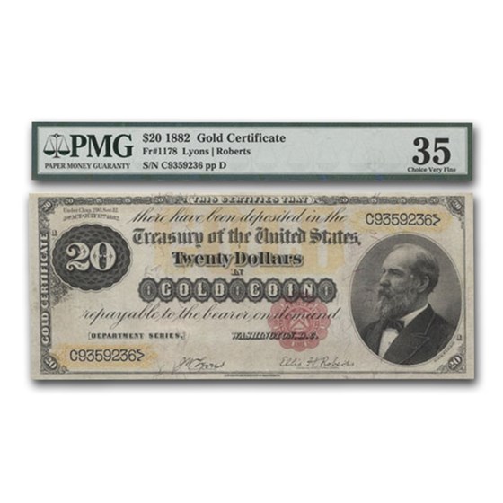 1882 $20 Gold Certificate VF-35 PMG 1882 $20 Gold Certificate VF-35 PMG