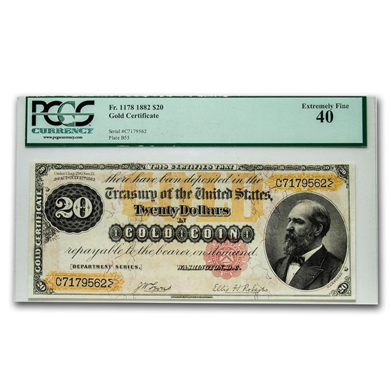 1882 $20 Gold Certificate XF-40 PCGS (Fr#1178) 1882 $20 Gold Certificate XF-40 PCGS (Fr#1178)