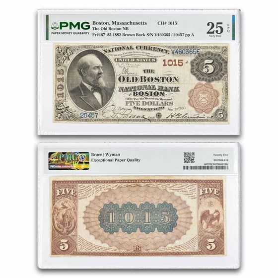 1882 $5.00 Old Boston, MA VF-25 EPQ PCGS (Fr#467) CH#1015