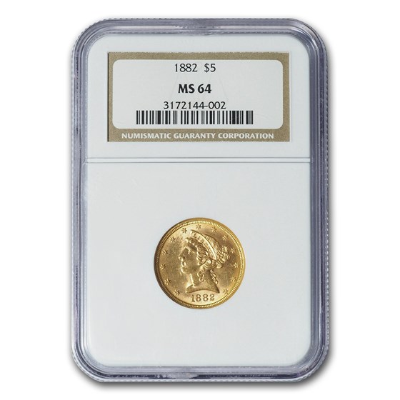 1882 $5 Liberty Gold Half Eagle MS-64 NGC 1882 $5 Liberty Gold Half Eagle MS-64 NGC