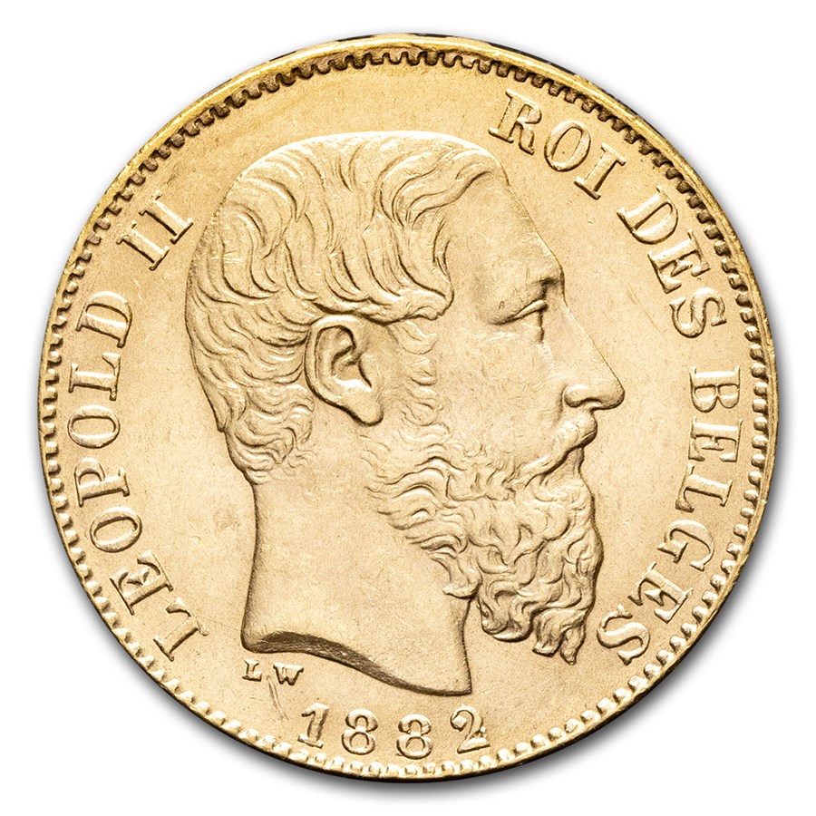 1882 Belgium Gold 20 Francs Leopold II BU