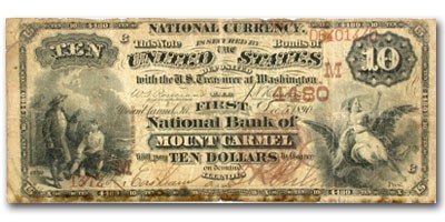 1882 Brown Back $10 Mount Carmel, IL (CH#4480, 2 in Census) 1882 Brown Back $10 Mount Carmel, IL (CH#4480, 2 in Census)