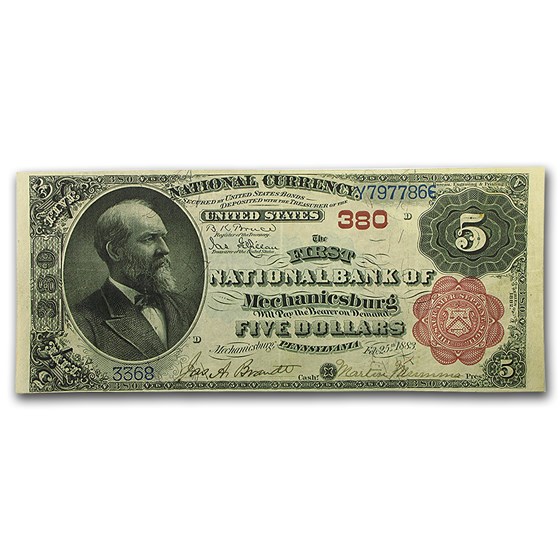 1882 Brown Back $5.00 Mechanicsburg, Pennsylvania XF 1882 Brown Back $5.00 Mechanicsburg, Pennsylvania XF