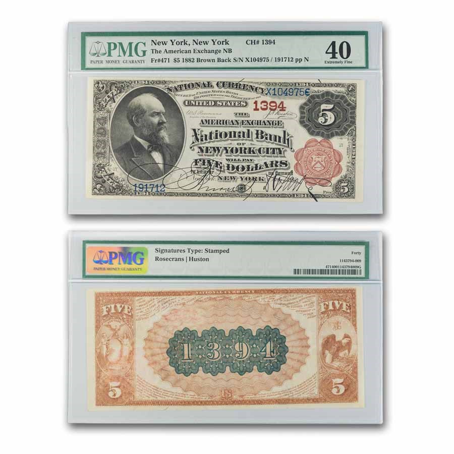 1882 Brown Back $5.00 New York, NY XF-40 PMG (Fr#471) CH#1394