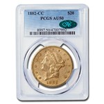 1882-CC $20 Liberty Gold Double Eagle AU-50 PCGS CAC