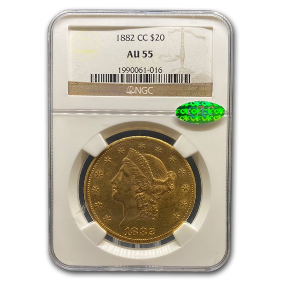 1882-CC $20 Liberty Gold Double Eagle AU-55 NGC CAC 1882-CC $20 Liberty Gold Double Eagle AU-55 NGC CAC