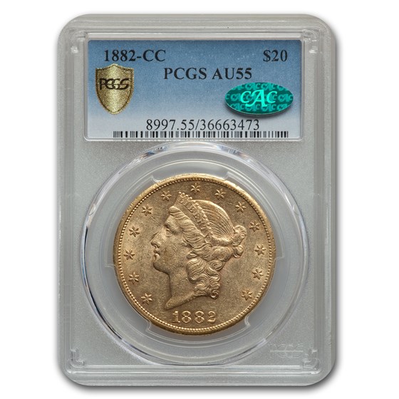 1882-CC $20 Liberty Gold Double Eagle AU-55 PCGS CAC 1882-CC $20 Liberty Gold Double Eagle AU-55 PCGS CAC