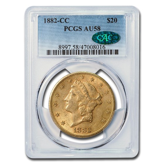 1882-CC $20 Liberty Gold Double Eagle AU-58 PCGS CAC 1882-CC $20 Liberty Gold Double Eagle AU-58 PCGS CAC