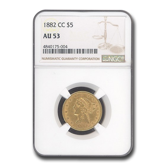 1882-CC $5 Liberty Gold Half Eagle AU-53 NGC 1882-CC $5 Liberty Gold Half Eagle AU-53 NGC