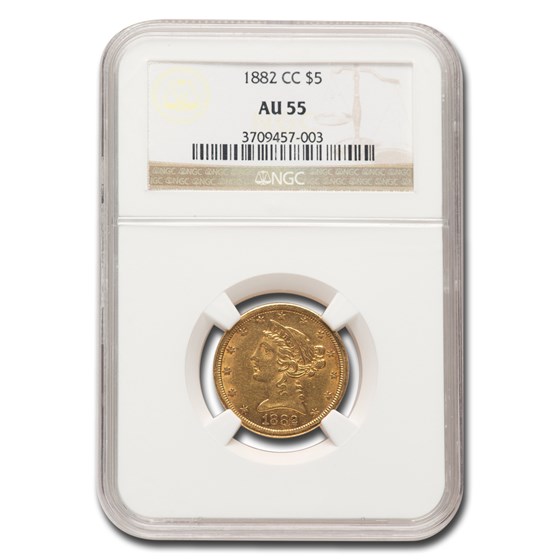 1882-CC $5 Liberty Gold Half Eagle AU-55 NGC 1882-CC $5 Liberty Gold Half Eagle AU-55 NGC