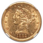 1882-CC $5 Liberty Gold Half Eagle AU-55 NGC